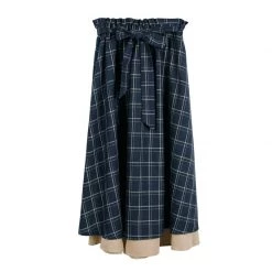 Juwas Casual Plaid Tie Up Belt Long Skirt CLOTHING