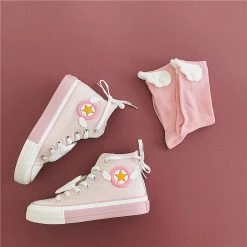-Juwas Pink High-Cut Sneakers With Wing Socks NEW ARRIVAL