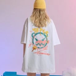 Juwas Graffiti Print Streetwear Long T-shirt
