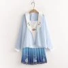 Juwas Japanese Deep Blue Sea Collared Kimono And Skirt Set