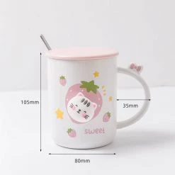 Juwas Kawaii Sweet Kitten Pink Mug With Lid
