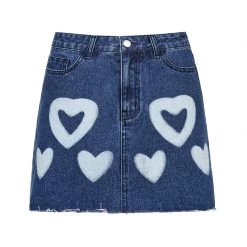 Juwas Heart Prints Tattered High Waist Denim Skirt NEW ARRIVAL