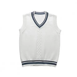 Juwas Basic White Striped School Vest Sweater CLOTHING