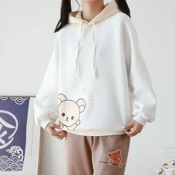 Juwas Cartoon Bear Print Warm Hoodie CLOTHING