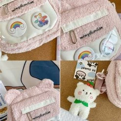 Juwas Bear Pattern Furry Crossbody Bag