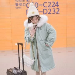 -Juwas NEW ARRIVAL Simple Fluffy Hood Winter Cotton Parka Coat