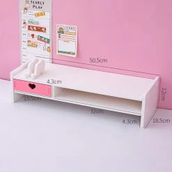 Juwas Kawaii Hearts Pink Wooden Desk Organizer