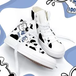Juwas Kawaii Japanese Cow Print High Ankle Cut Shoes