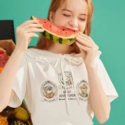 Juwas NEW ARRIVAL Animal Prints Doll Collar T-shirt