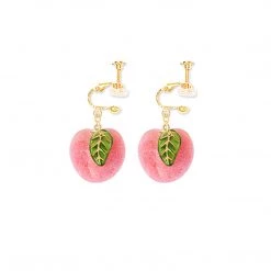 Juwas Sweet Peach Fruit Leaf Dangle Earrings