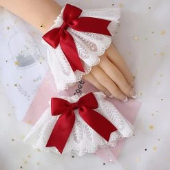 Juwas NEW ARRIVAL Cute Lolita Ribbon Bow Lace Wristband