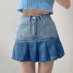 Juwas Vintage Love Denim Pleated Skirt
