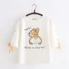 Juwas.com Online Store NEW ARRIVAL Kawaii Girls' Corgi Print Laced Sleeves Soft T-shirt Top