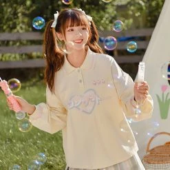 Juwas NEW ARRIVAL Japanese Love Heart Long Sleeve Polo Sweater
