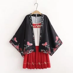 Juwas Japanese Butterfly Print Kimono And Skirt Set NEW ARRIVAL