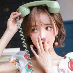 Juwas Sweet Peach Fruit Leaf Dangle Earrings