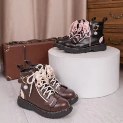 Juwas Bear Paw Bow High Ankle Boots