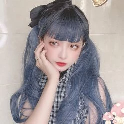 Juwas NEW ARRIVAL Metallic Blue Air Bangs Ombre Long Hair