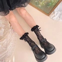 Juwas Princess Double Layers Lace Tulle Bowknot Lolita Stockings CLOTHING