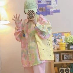 Juwas Vintage Tie-Dye Oversize Long Sleeve Shirt