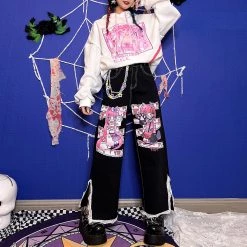 Juwas CLOTHING Harajuku Anime Twin Neko Trouser Pants