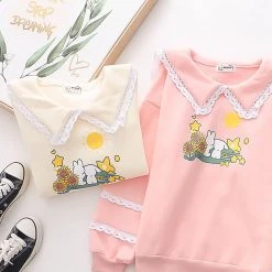 Juwas Sweet Bunny Sunflower Print Hoodie