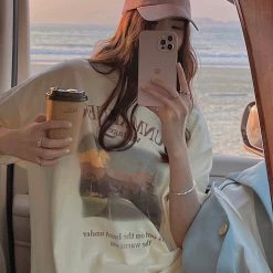 Juwas Vintage Sunset Print Loose T-shirt