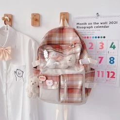 Juwas Clear Pocket Plaid Backpack Bag HOME&LIFESTYLE