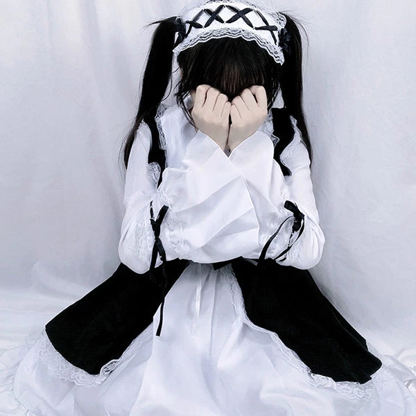 Juwas Lolita Maid Front Bow Lace Up Mini Dress 5 Juwas Lolita Maid Front Bow Lace Up Mini Dress