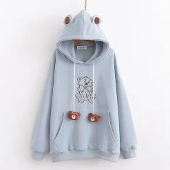 Juwas Bear Embroidery Drawstring Warm Hoodie CLOTHING