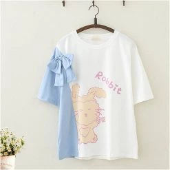 Juwas NEW ARRIVAL Cartoon Rabbit Print Bowknot T-shirt Shorts Set