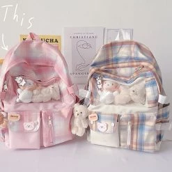 Juwas Clear Pocket Plaid Backpack Bag HOME&LIFESTYLE