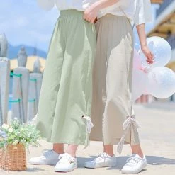 Juwas NEW ARRIVAL Kawaii Side Ribbon Capri Square Pants