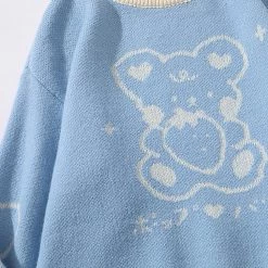 Juwas Bear Japanese Letter Print Loose Sweater CLOTHING