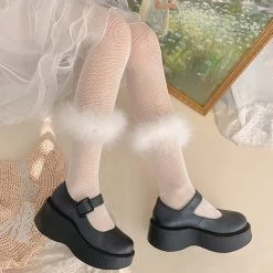 Juwas NEW ARRIVAL Fairy Puff Feathers Lace Net Lolita Tights