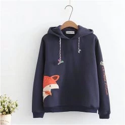 Juwas NEW ARRIVAL Fox Print Loong Sleeve Velvet Hoodie