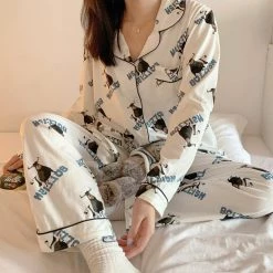 Juwas Sweet Plum Peach Print Long Sleeve Pajama Set CLOTHING