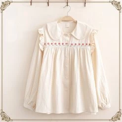 Juwas Autumn Flower White Lantern Sleeve Top CLOTHING