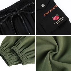 Juwas Sweet Strawberry Embroidered Jogger Pants CLOTHING