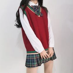 Juwas Chic Red School Girl Knitted Vest Sweater 10 Juwas Chic Red School Girl Knitted Vest Sweater
