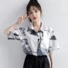 Juwas Vintage Letters Print Pocket Short Sleeve Shirt