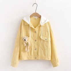 Juwas Bear Doll Pocket Denim Jacket