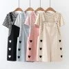 Juwas Side Hearts Overalls And Striped Shirt Set