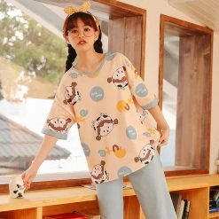 Juwas NEW ARRIVAL Cute Cartoon Cow Print Summer Cotton Pajamas Set