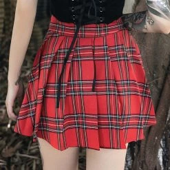 Juwas Punk Plaid Fake Cut Chain High-Waist Skirt NEW ARRIVAL