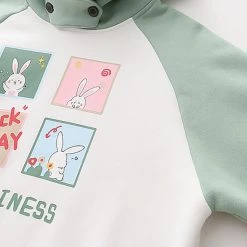 Juwas Cartoon Rabbit Letter Print Pocket Hoodie