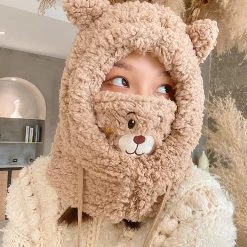 Juwas Fluffy Bear Mask Hat