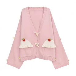 Juwas Sweet Pink Strawberry Knitted Cardigan