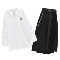 Juwas NEW ARRIVAL Cross Detail Chic Polo Tops Dress With Wrap On Skirt