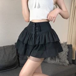 Juwas NEW ARRIVAL Gothic Lace Up Mini Skirt